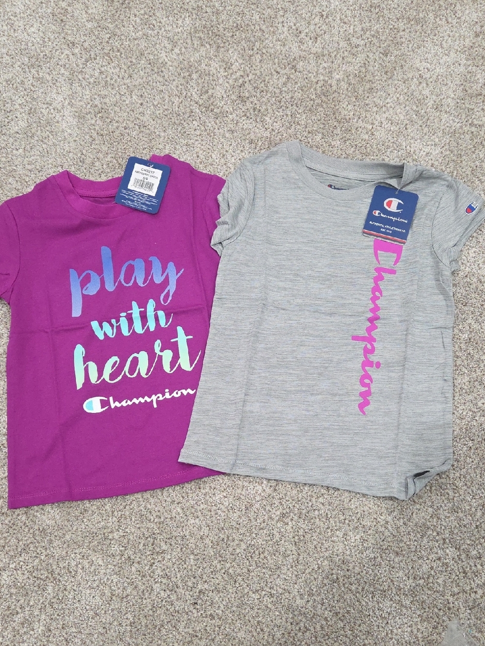 Champion Girls' Short Sleeve Tees - Purple & Light Gray